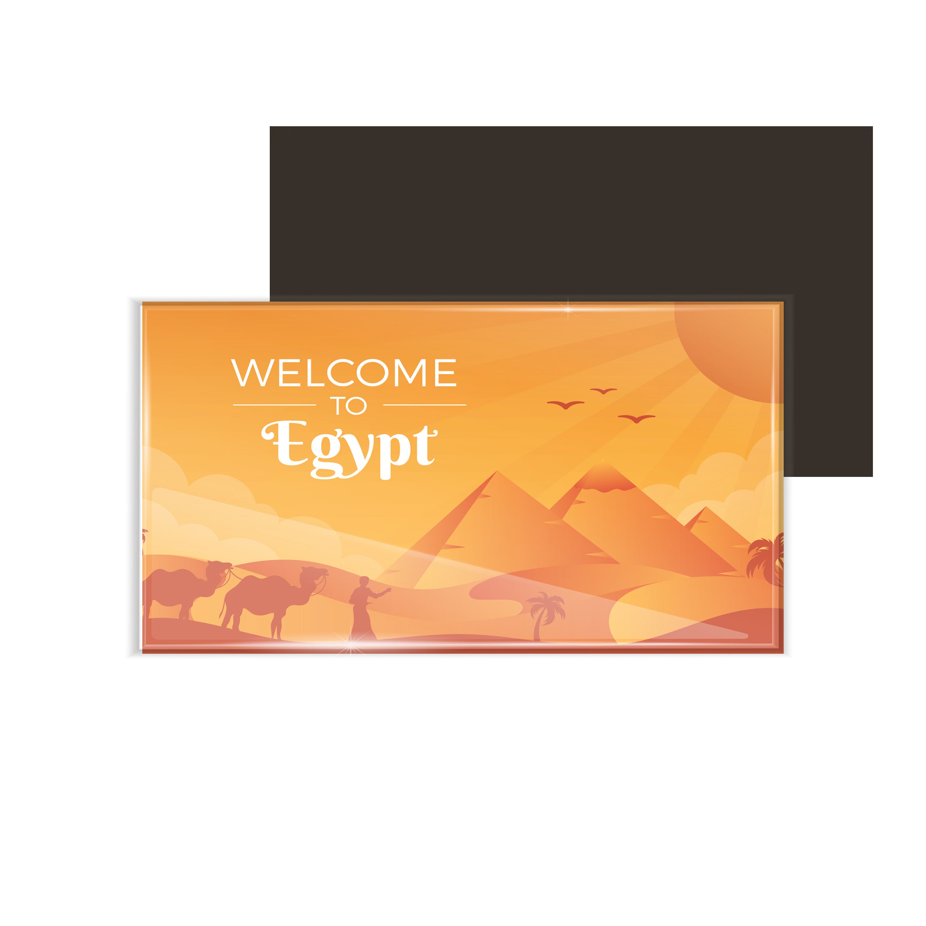 dhcrafts Fridge Magnet Rectangle Acrylic Glass (8.6 x 5.4 cm) Orange Travel Egypt D3 Design Pack of 1